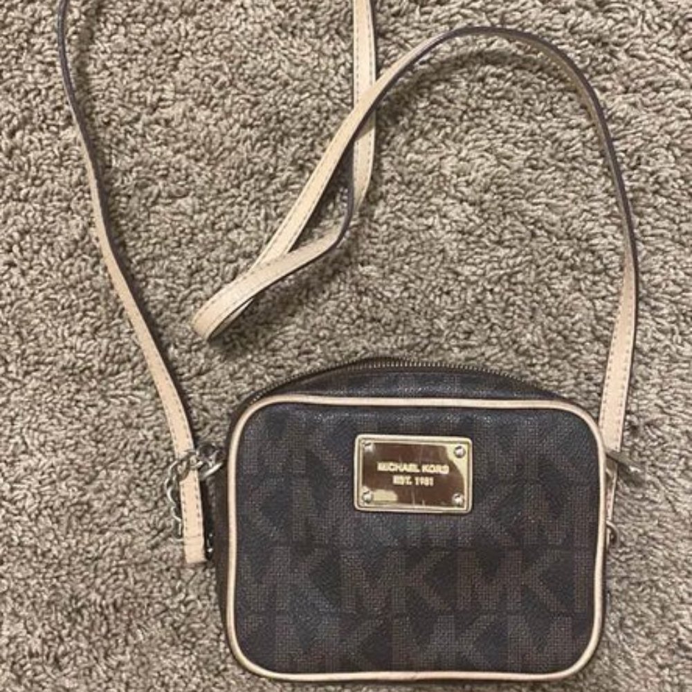 Michael Kors Signature Coated Canvas and Leather Mini Camera Crossbody